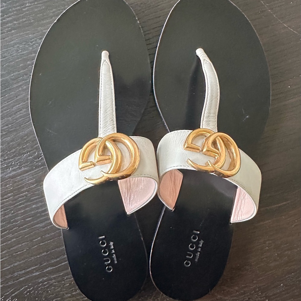 Gucci Black and Gold Sandals with Gold Hardware